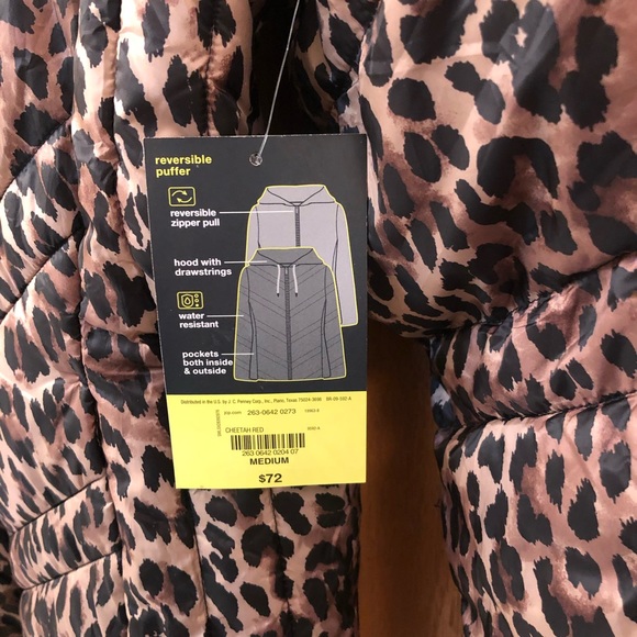 Xersion Reversible Leopard/Red Coat Medium NWT Puffer - Picture 2 of 3